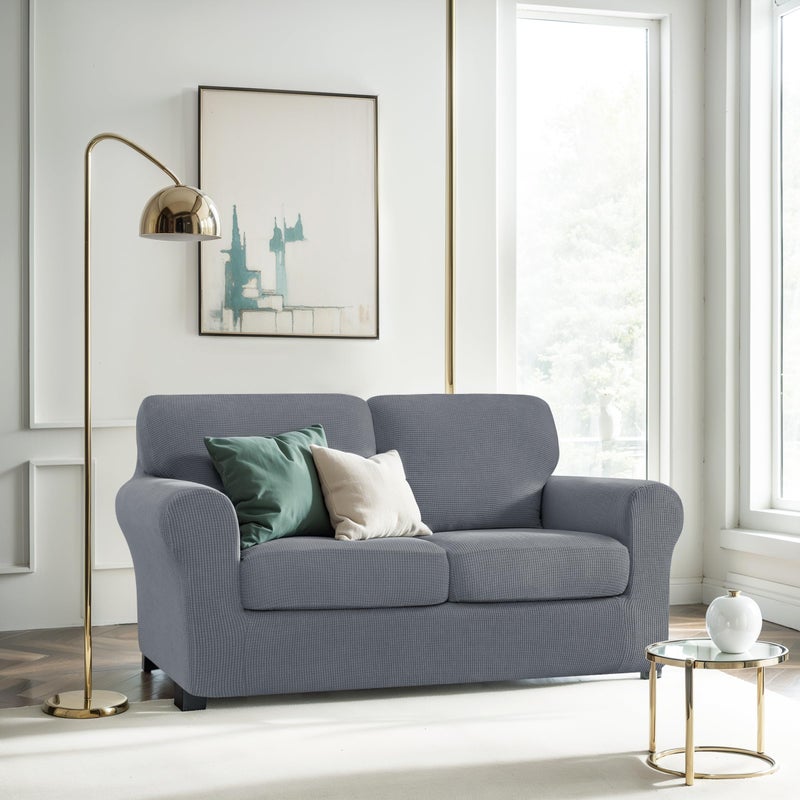 CHUN YI 5 Piece Loveseat Covers for 2 Cushion Couch  2 Seater Stretch Sofa Slipcover with Separate Backrest and Cushion Covers  Washable Furniture Protector for Dogs Pets (Medium  Light Grey) - Image 2